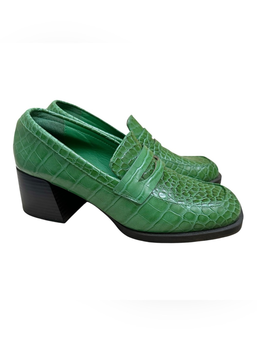 COCONUTS by MATISSE Pace Kelly Green Faux Croc Embossed Heeled Loafers Size 8